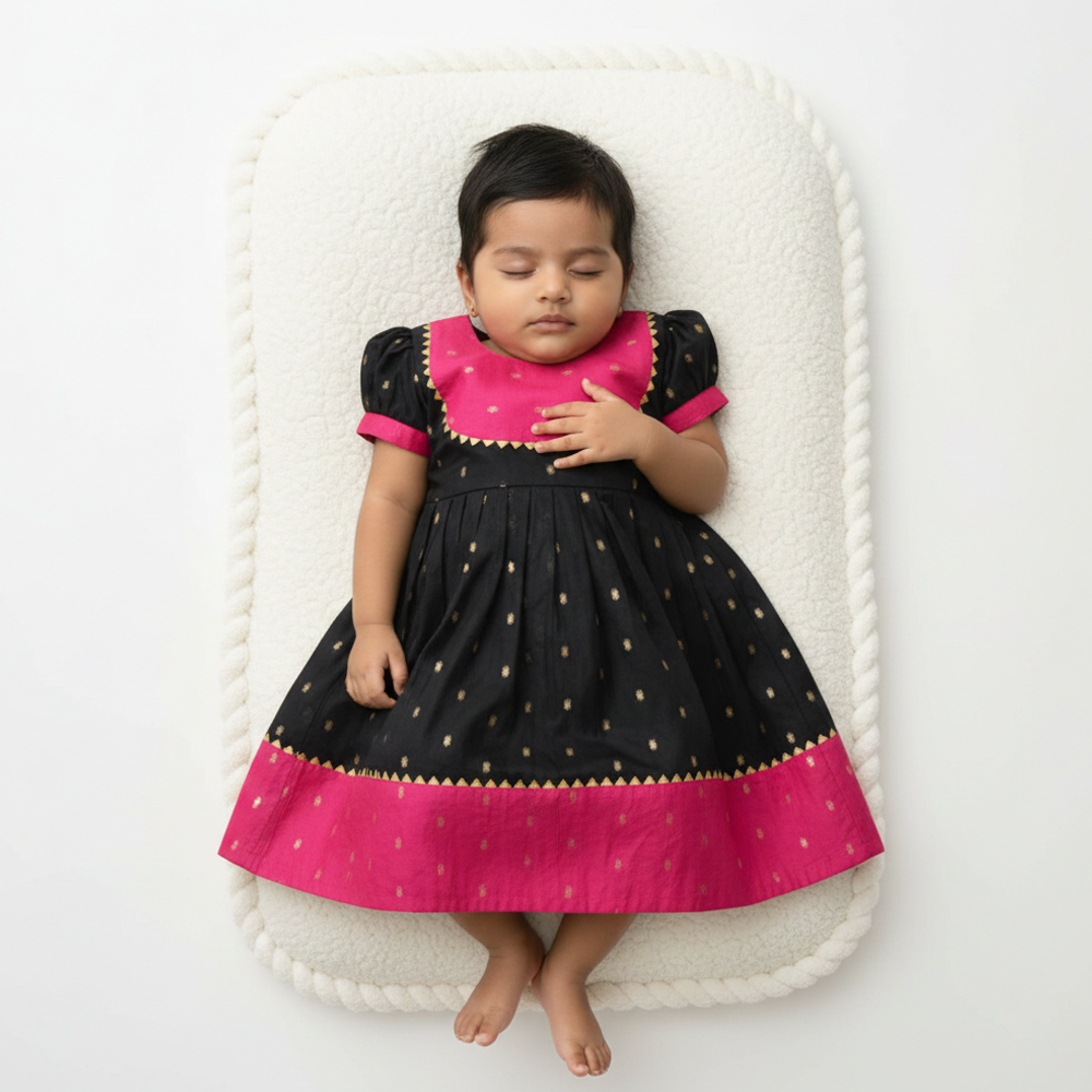 Soft Chanderi cotton frock for newborn baby girl