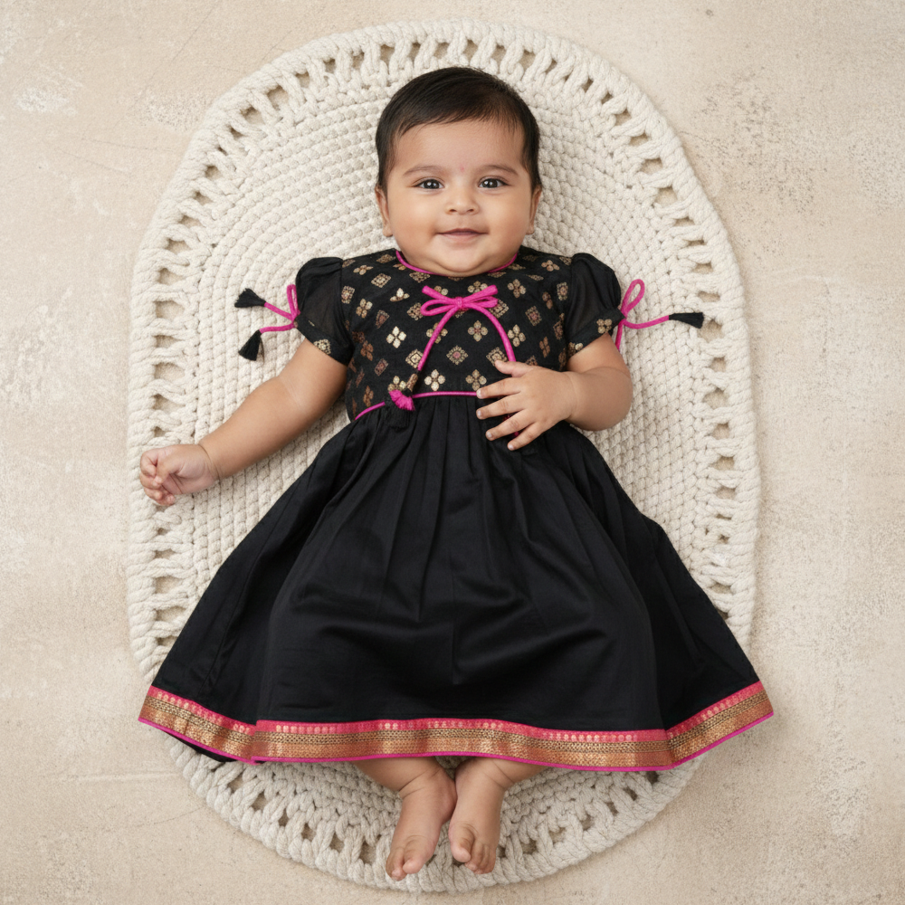Soft Chanderi Cotton Frock for Newborn Baby Girl