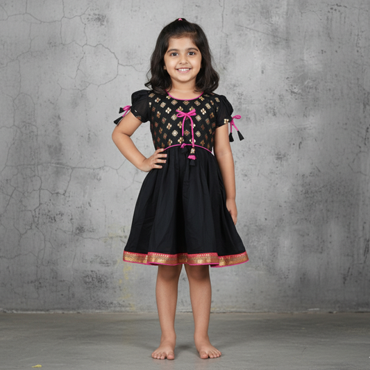 Midnight Blush: Cotton Frock for Girls