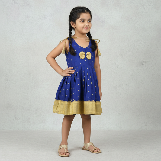 Sapphire Essence: Ethnic Chanderi Cotton Frock
