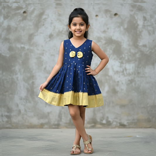 Beautiful Chanderi Cotton Shoulder Knot Frock for Kids