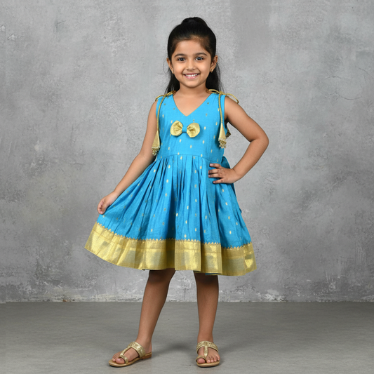 Charming Chanderi Cotton Shoulder Knot Frock for Babies