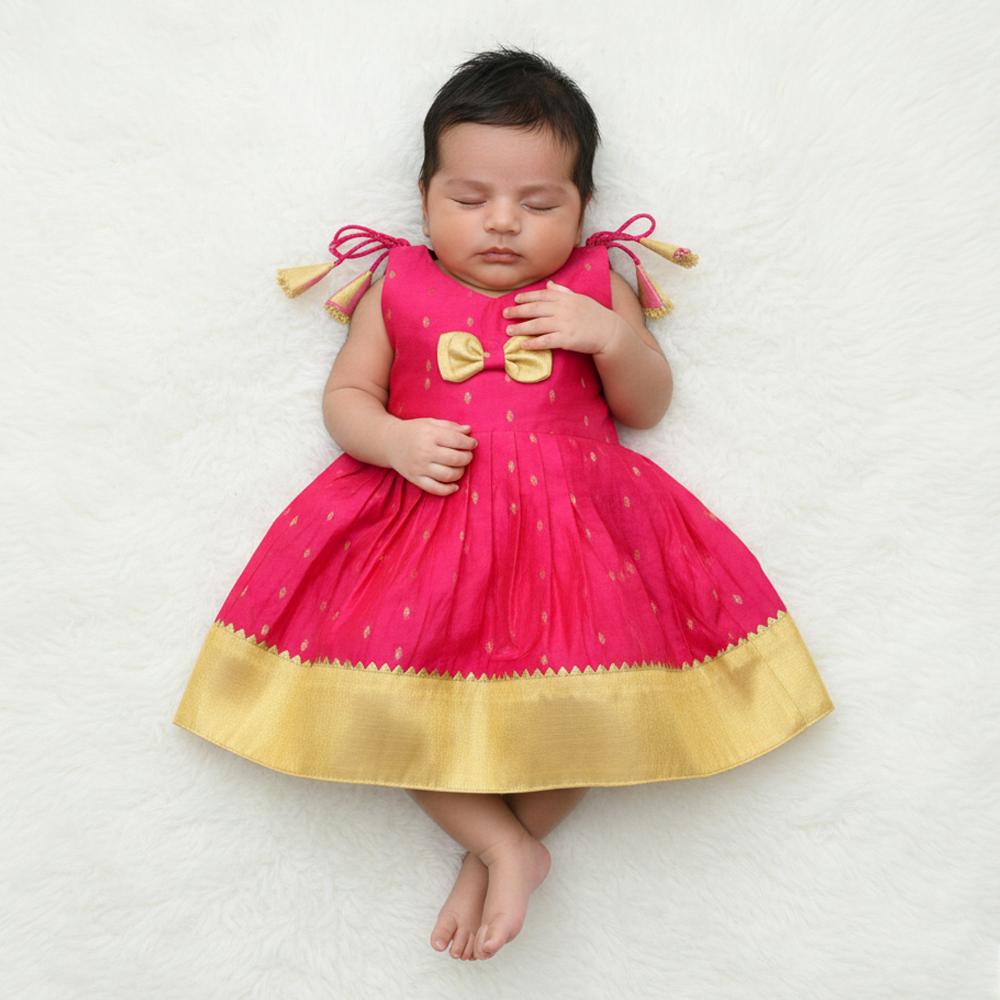 Chanderi Cotton Frock for Newborn Baby Girl – Naming Ceremony