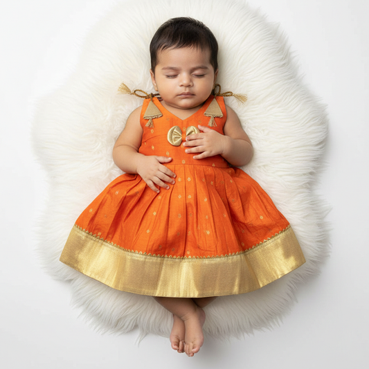 Chanderi Cotton Frock for Newborn Baby Girl – Festive Wear