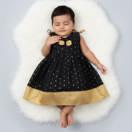 Black Chanderi Cotton Frock for Newborn Baby Girl