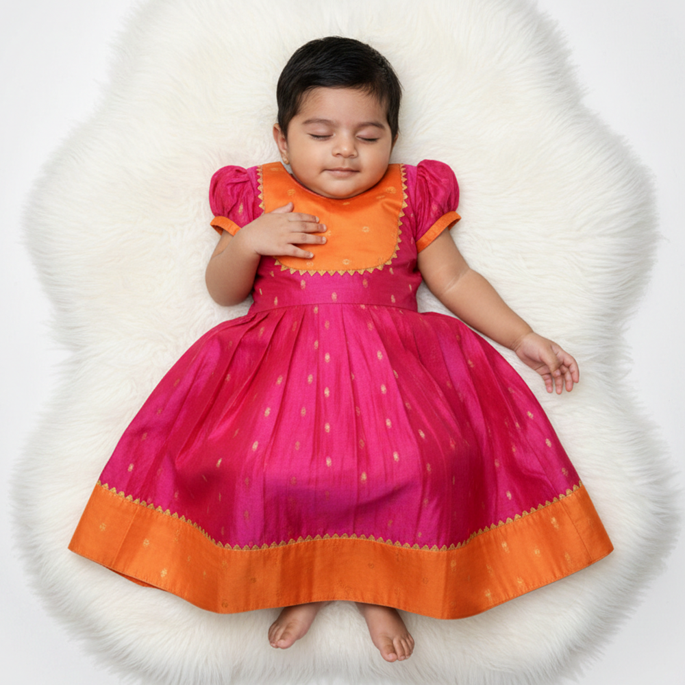 Pure Chanderi cotton frock for newborn baby girl festive wear