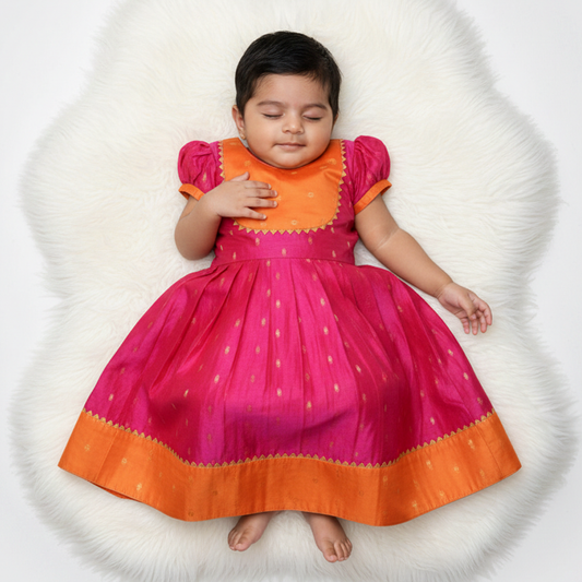 Pure Chanderi cotton frock for newborn baby girl festive wear