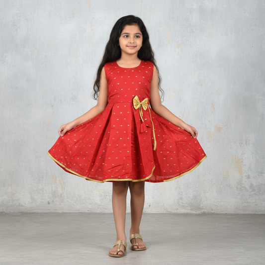 Crimson Chanderi - Elegant Cotton Frock