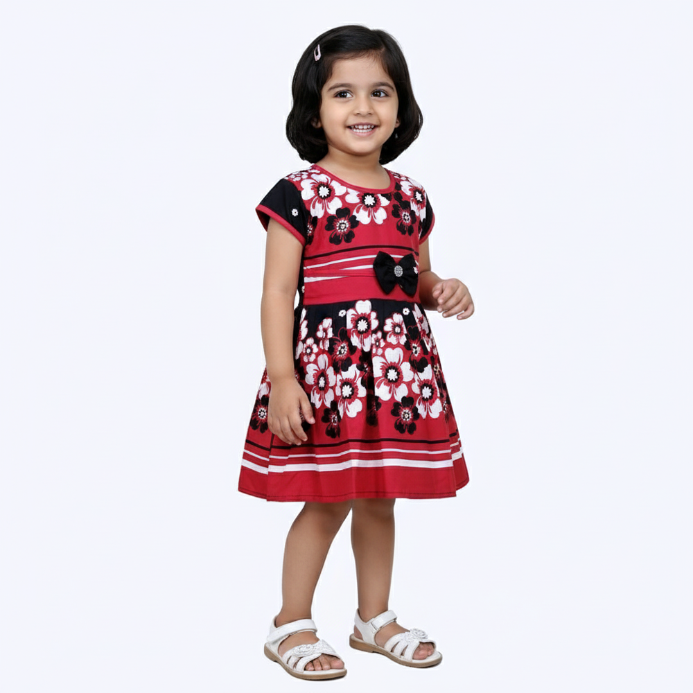 Cap Sleeve Printed Cotton Frock for Girls – Soft Daily Wear Dress | Pakharooo