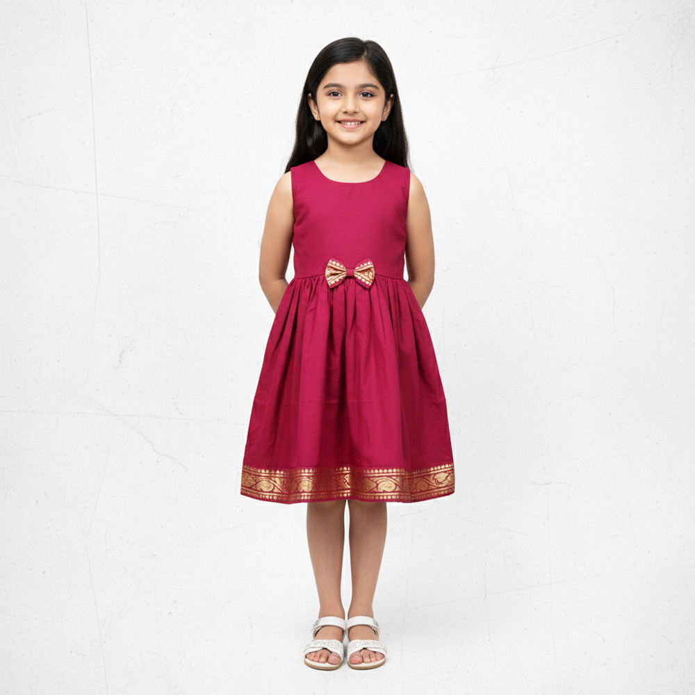 Red Cotton Frock with Bow for Baby Girls – Designer Daily Dress | Pakharooo