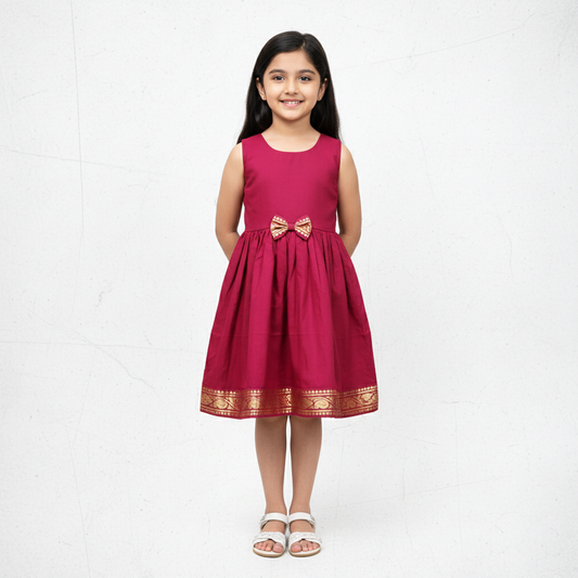 Red Cotton Frock with Bow for Baby Girls – Designer Daily Dress | Pakharooo