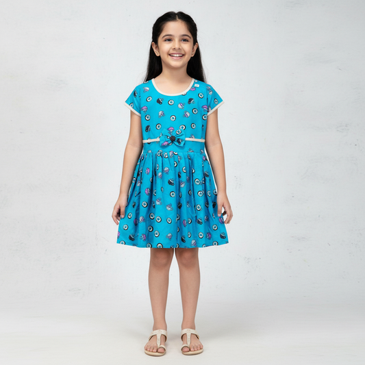 Traditional Ethnic Cotton Frock for Baby Girls – Sky Blue | Pakharooo
