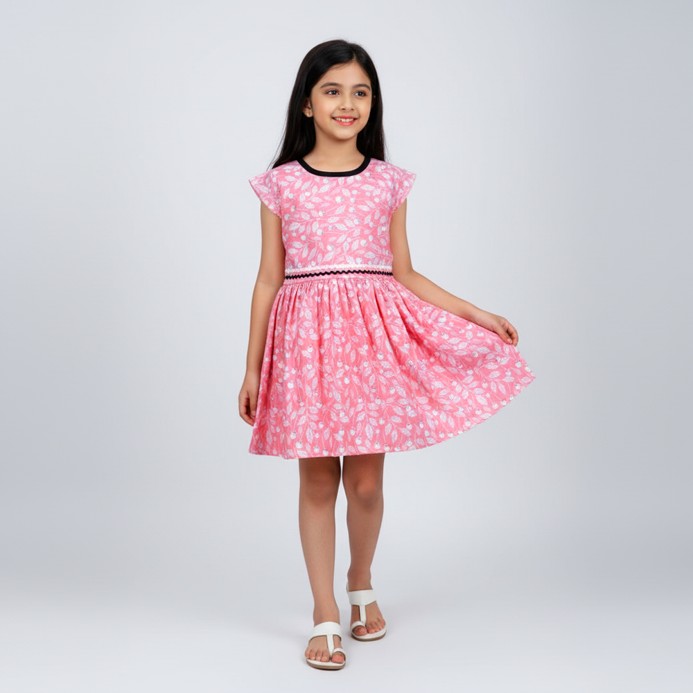 Leaf Print Cotton Frock for Girls – Summer Comfort Daily Wear | Pakharooo