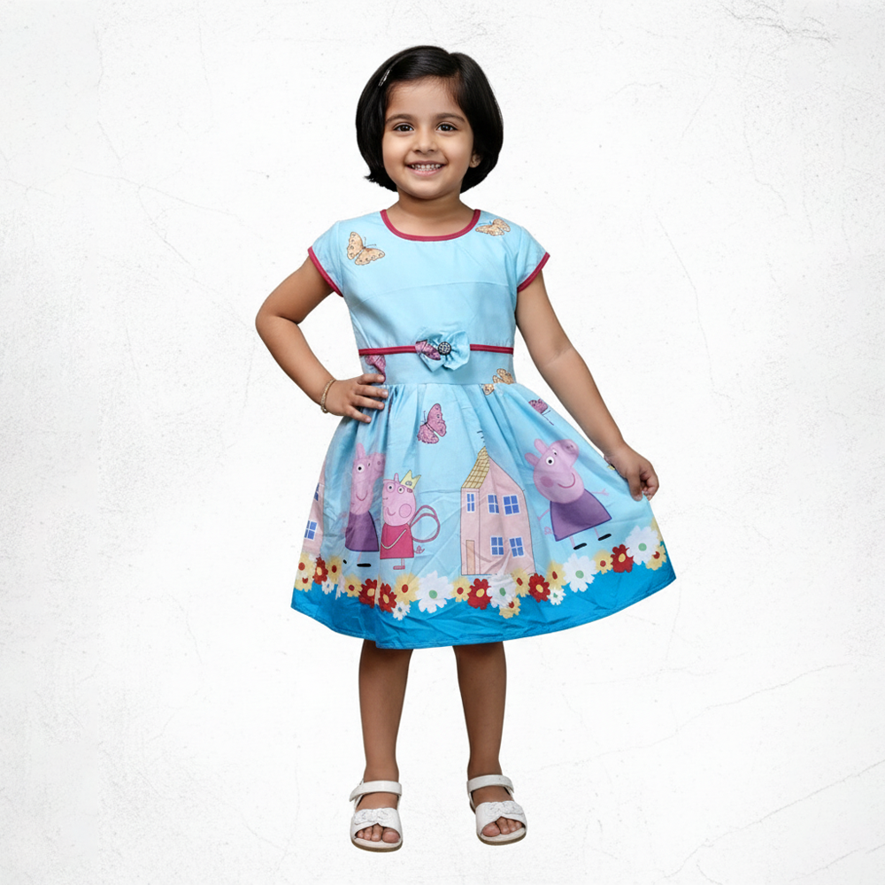 Cartoon Print Cotton Frock for Girls – Fun Daily Wear Kids Dress | Pakharooo