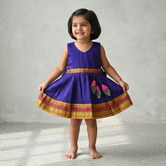 Charming Patterned Frock for Little Girls