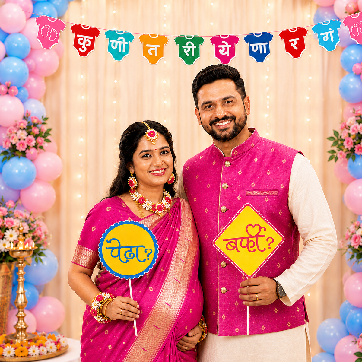 Marathi Baby Shower Jumbo Photo Props & Decoration Set – Dohale Jevan Special