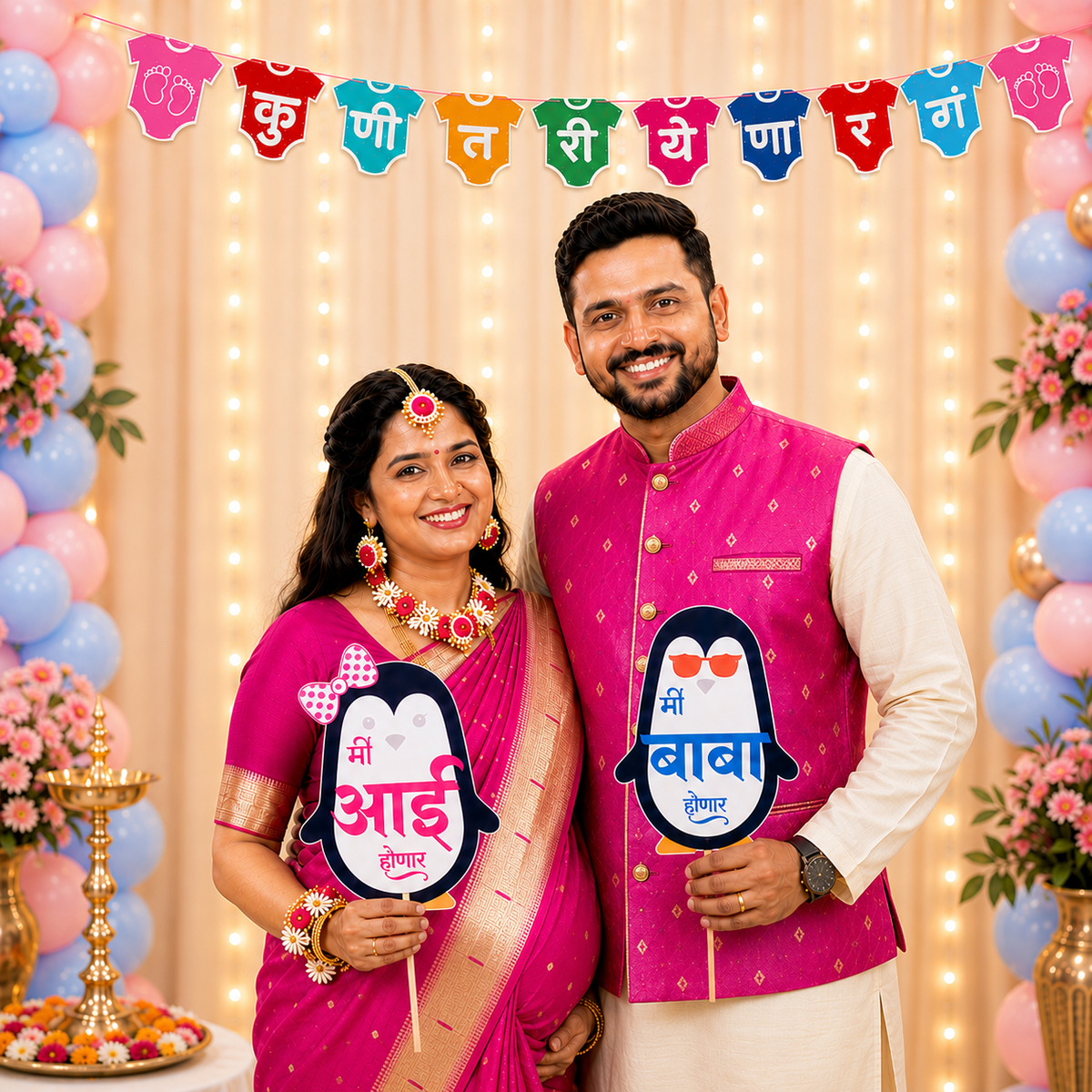Marathi Baby Shower Jumbo Photo Props & Decoration Set – Dohale Jevan Special