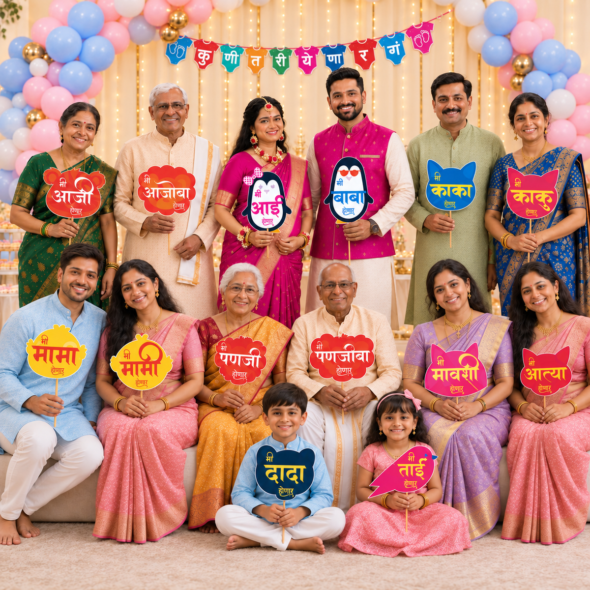 Marathi Baby Shower Jumbo Photo Props & Decoration Set – Dohale Jevan Special
