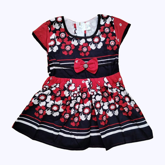 Cotton Frock Dress with Puff Sleeves for Girls