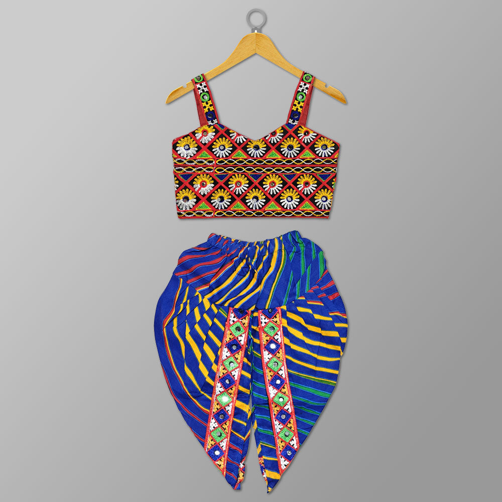 Blue Navratri Dress – Festive Dhoti Style for Girls