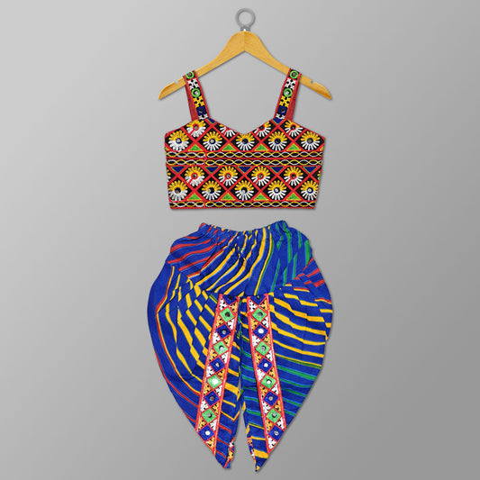 Blue Navratri Dress – Festive Dhoti Style for Girls