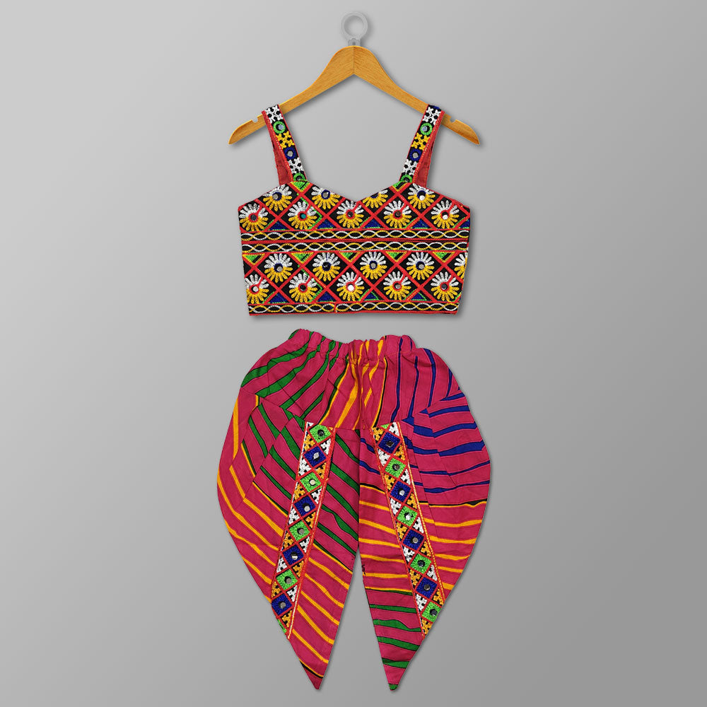 Pink Navratri Dress – Ethnic Dhoti Style for Kids