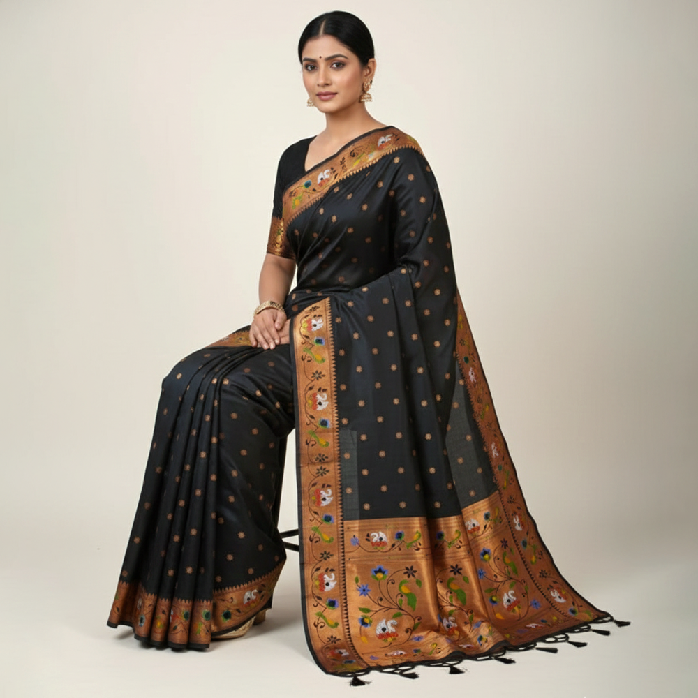 Rajhans Paithani Saree in Black – Soft Silk Festive Wear