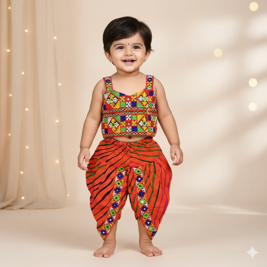 Orange Navratri Dress – Traditional Dhoti Pattern