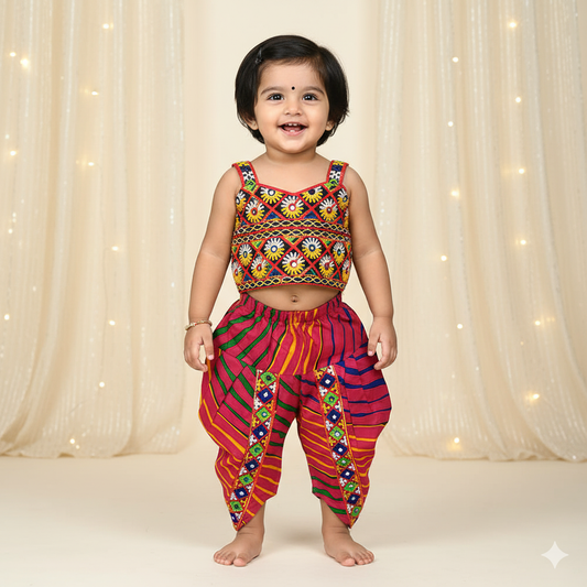 Pink Navratri Dress – Ethnic Dhoti Style for Kids