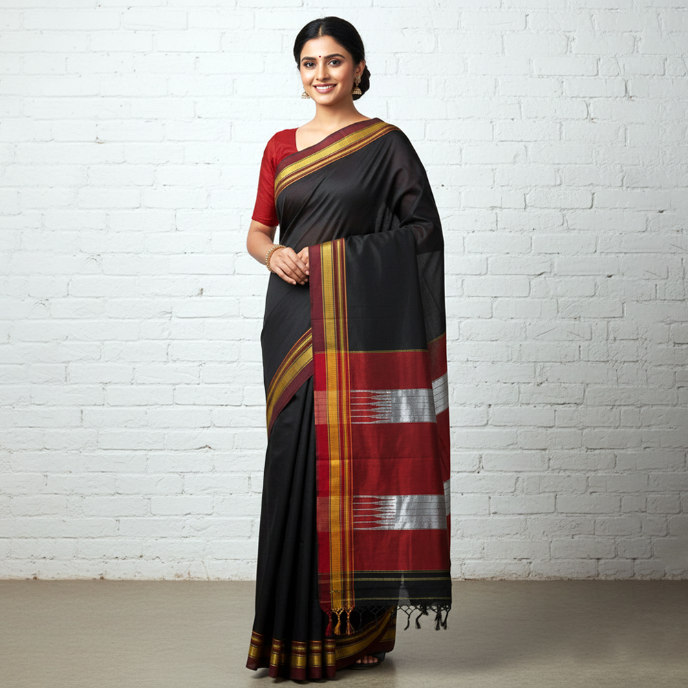 Black Ilkal Saree – Traditional Ilkal Weave