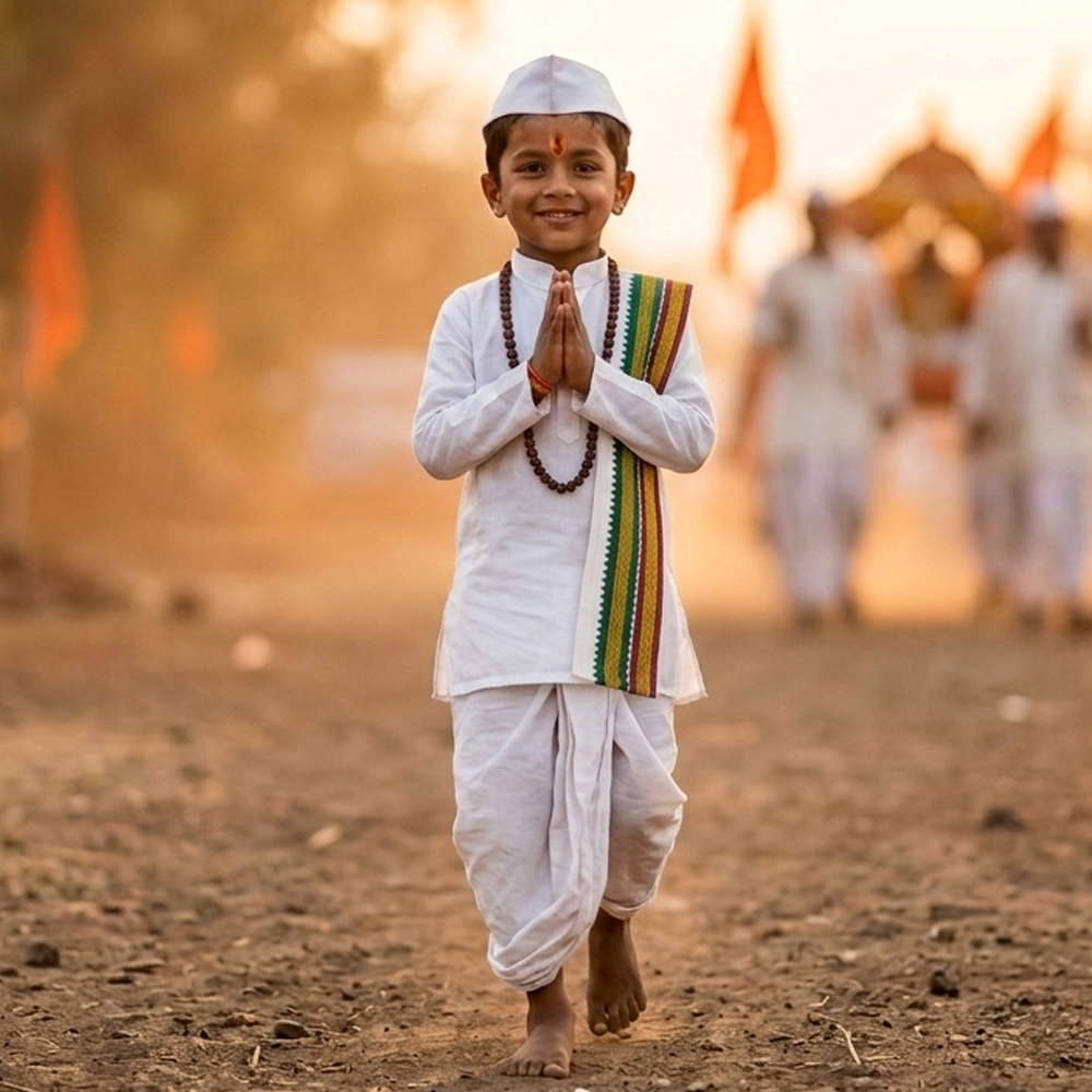 Traditional Varkari Dress Set for Kids
