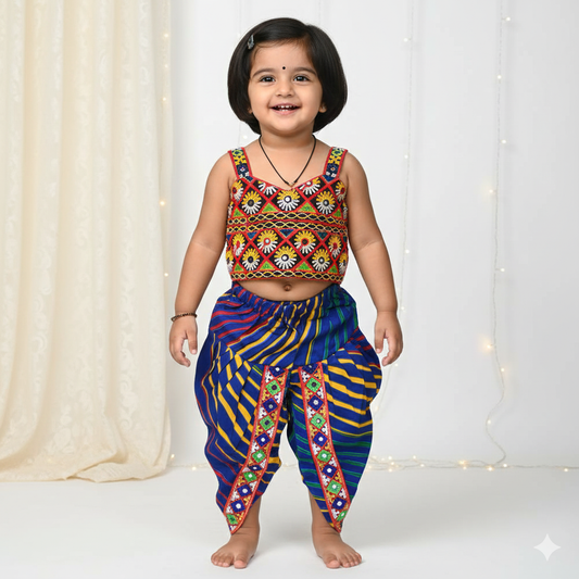 Blue Navratri Dress – Festive Dhoti Style for Girls