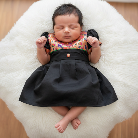 Paithani Patch Frock for Newborn Baby Girl | Traditional Silk Patchwork Dress