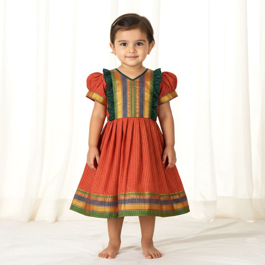 Charming Irkal Frock with Vibrant Traditional Checkered Pattern