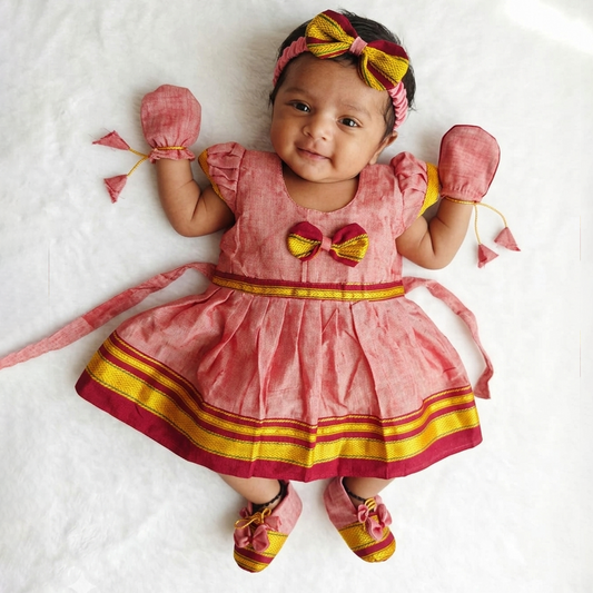 Baby girl Irkal festive newborn outfit set for naming ceremony wedding and traditional photoshoot