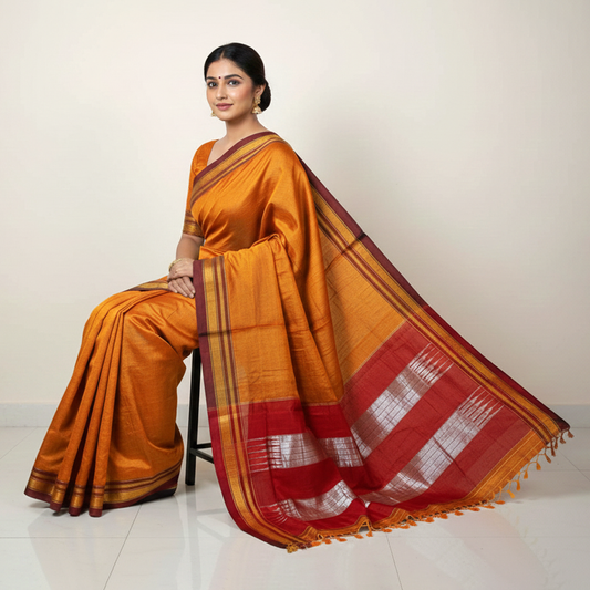 Orange Ilkal Saree – Elegant Traditional Saree