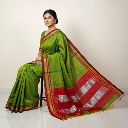 Parrot Green Ilkal Saree – Traditional Ilkal Style