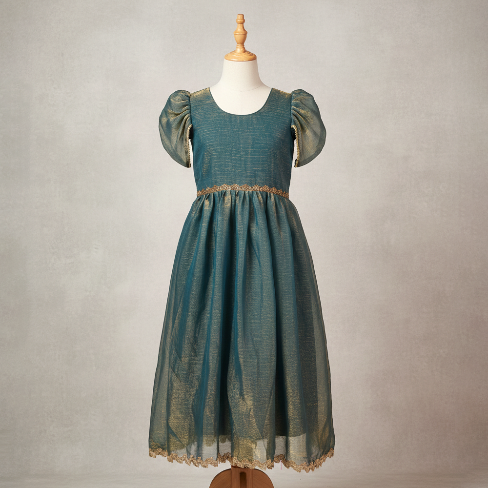 semi silk floor length gown for girls birthday and festive wear