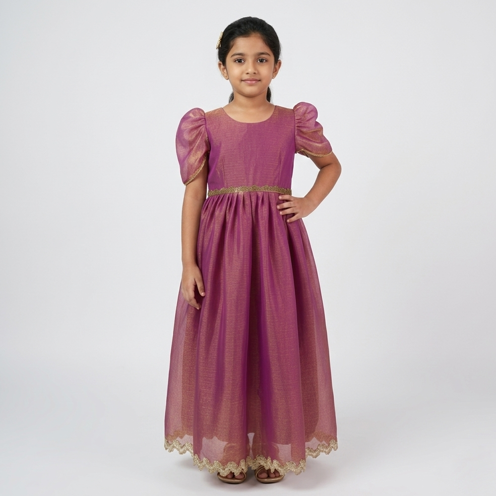girls semi silk party wear long gown festive dress
