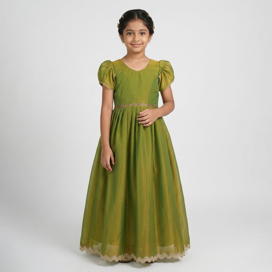princess style semi silk long gown for girls birthday look