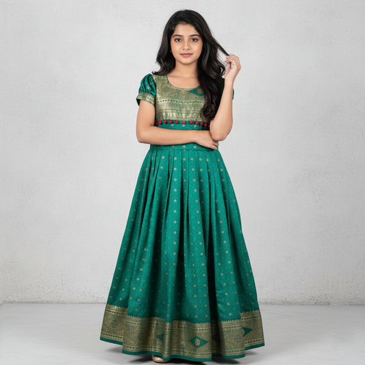 Green Long Gown for Girls – Birthday & Wedding Party Wear