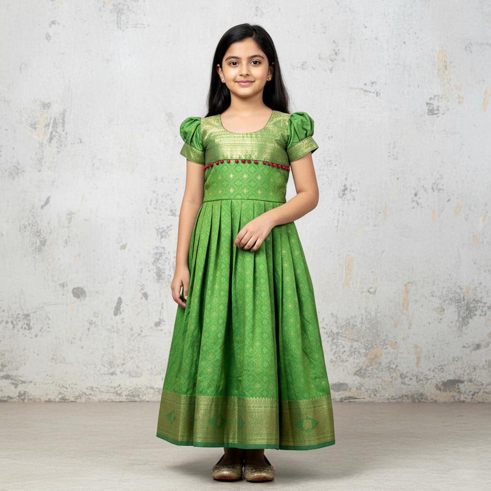 Parrot Green Long Gown for Kids – Party & Wedding Wear