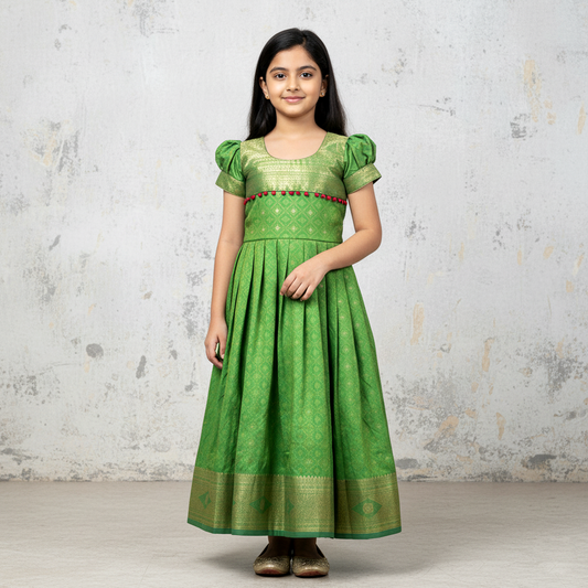 Parrot Green Long Gown for Kids – Party & Wedding Wear