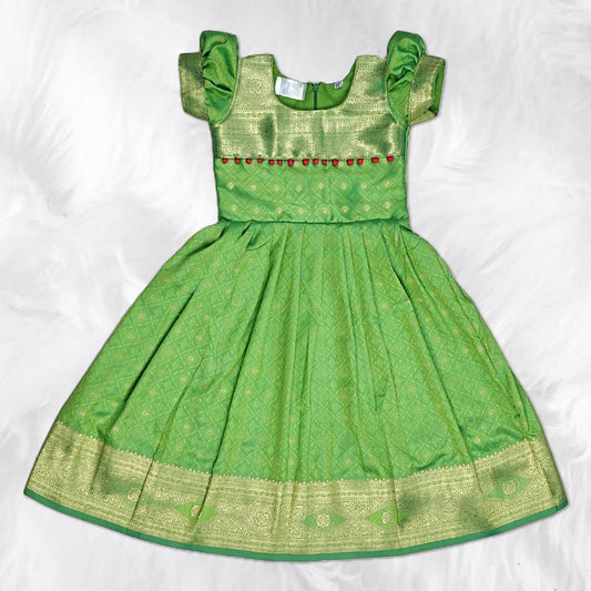Parrot Green Long Gown for Kids – Party & Wedding Wear