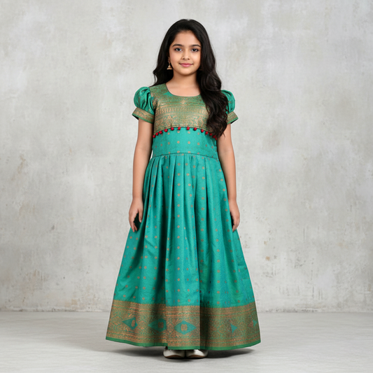 Turquoise Long Party Gown for Girls – Birthday & Wedding Wear