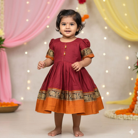 Traditional Narayanpet Frocks with Elegant Hathi Border