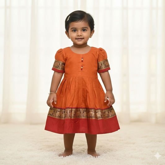 Charming Narayanpet Frocks with Signature Hathi Border
