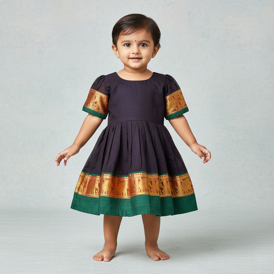 Vibrant Hues Narayanpet Frocks with Hathi Border