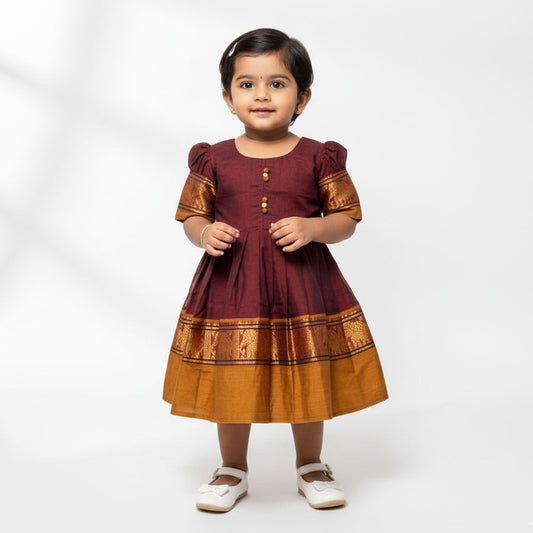 Premium Narayanpet Frocks with Classic Hathi Border