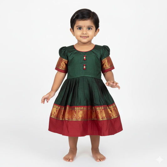 Exclusive Narayanpet Frocks with Intricate Hathi Border